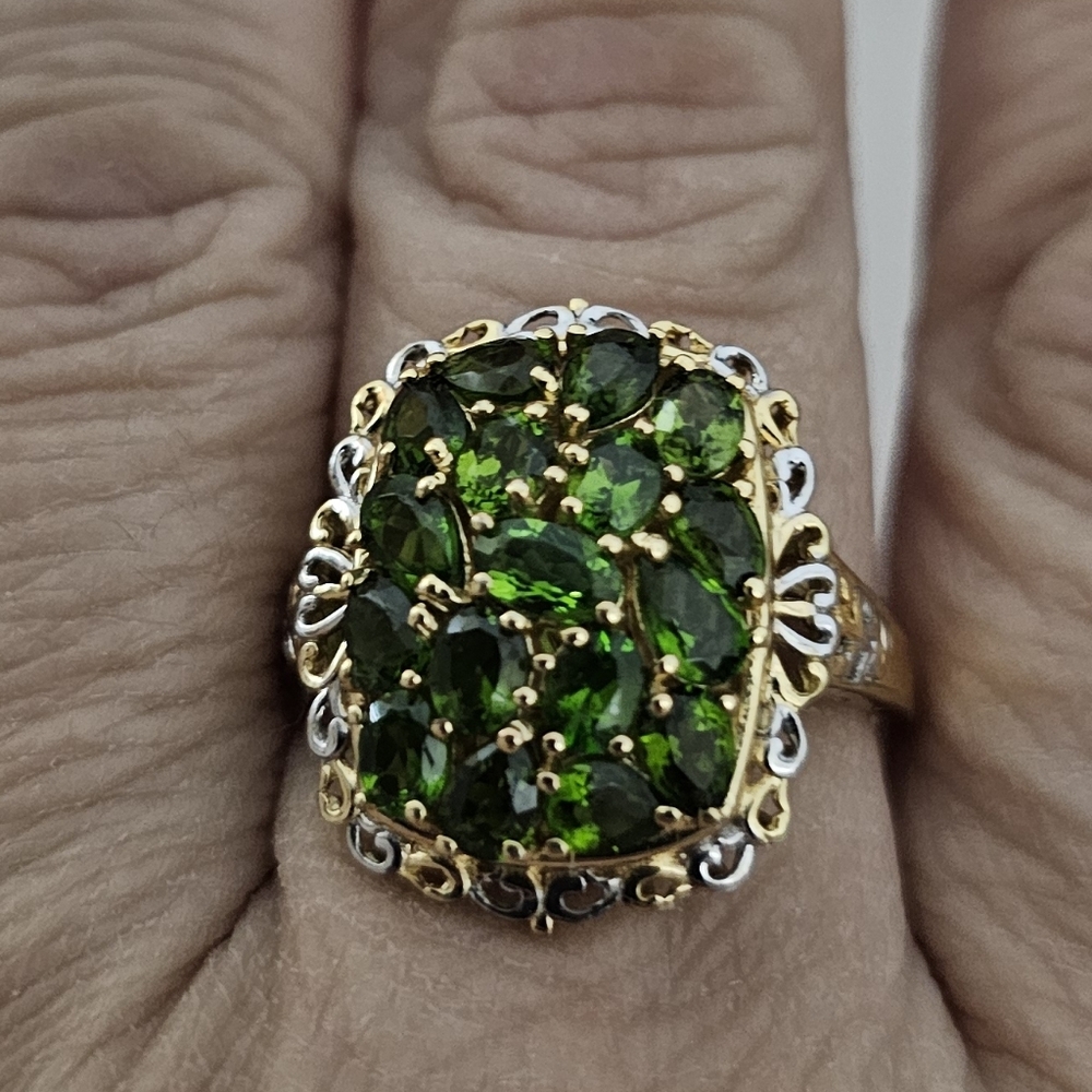 SZ 11, Chrome Diopside, 3.25 Carats, 18K Gold Accents, Stainless Steel Ring,5.1g